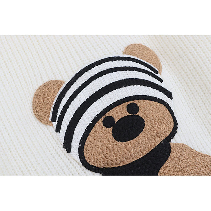 Ripped off-Shoulder Sweater Autumn Winter Korean Little Bear Embroidered Younger Sweater