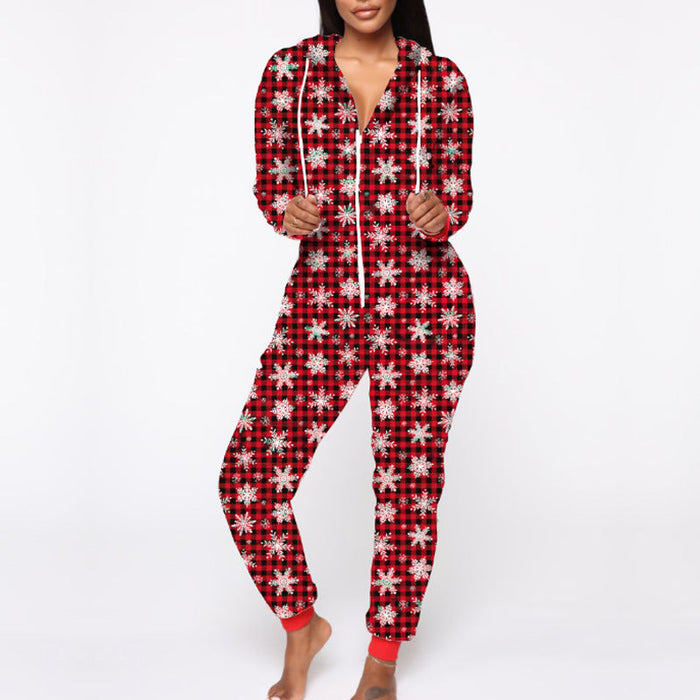 Women Clothing Christmas Plaid Homewear Hooded Casual Pajamas Autumn Winter