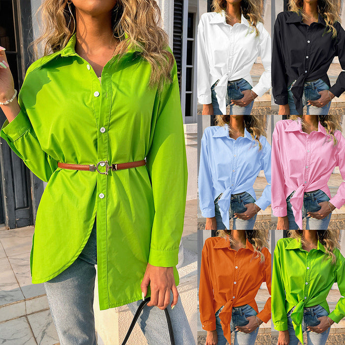 Women Clothing Shirt Solid Color Loose Long Sleeves Casual Top Women Women Clothing