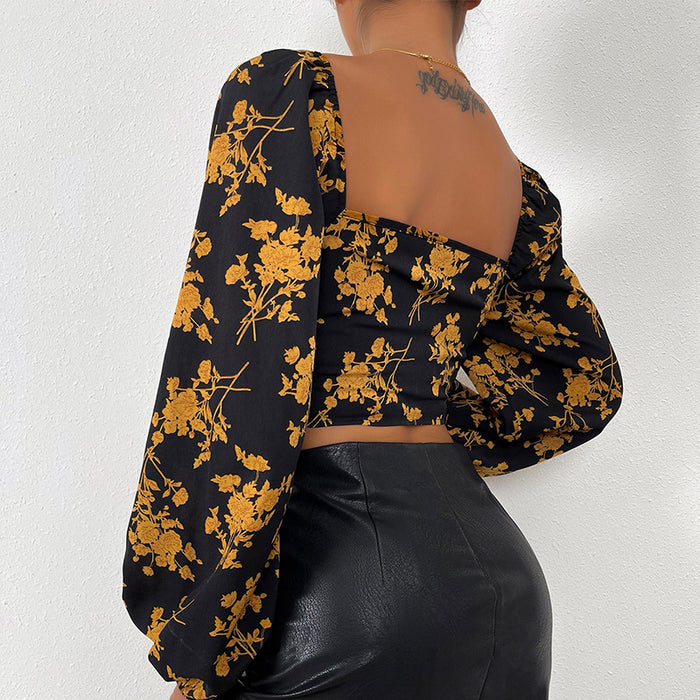 Autumn Floral Print Long Sleeve T shirt