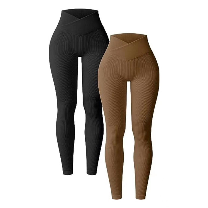 Yoga Leggings Ribbed High Waist Cross Sports Workout Leggings Casual Trousers