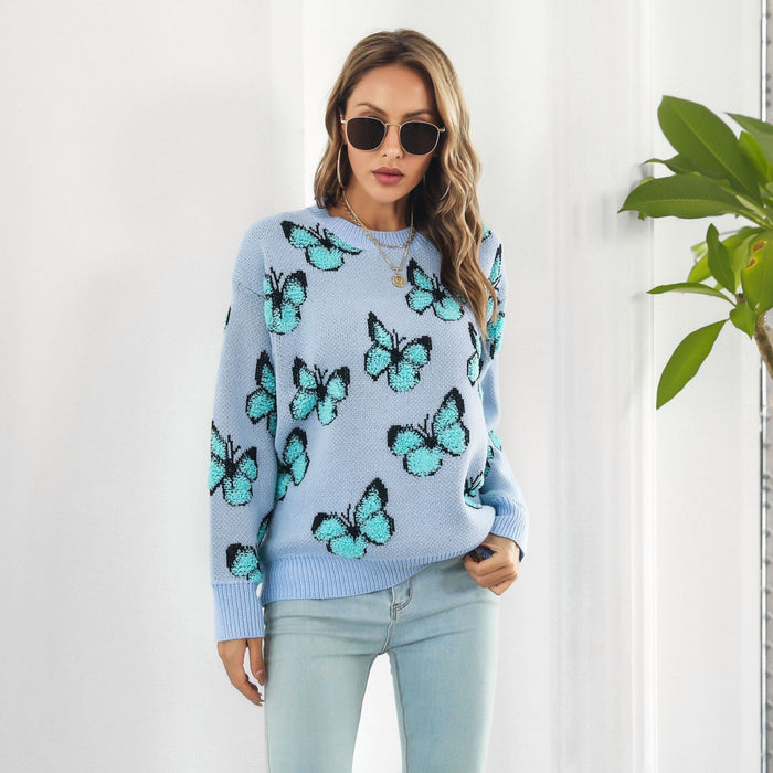 Popular Three Dimensional Butterfly Sweater Women Loose Autumn Winter Long Sleeve Knitwear Sweater