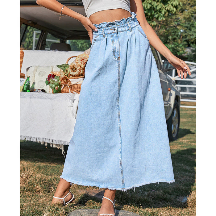 Women Clothing High Waist Slimming A line Big Hem Dress Denim Skirt