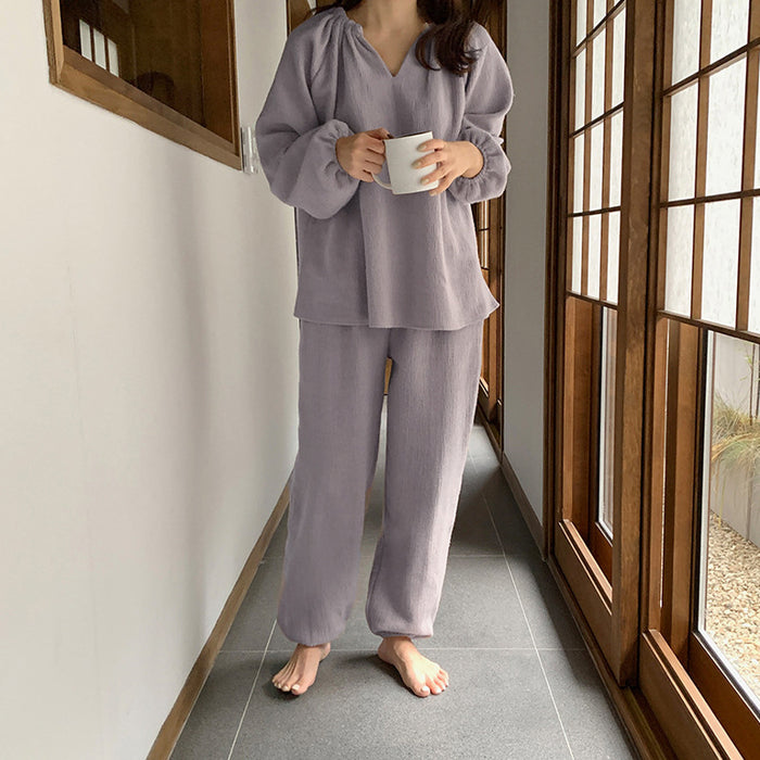 Korean Pure Cotton Gauze Pajamas Set Women Spring Autumn Minimalist Long Sleeve Home Wear Can Be Worn outside