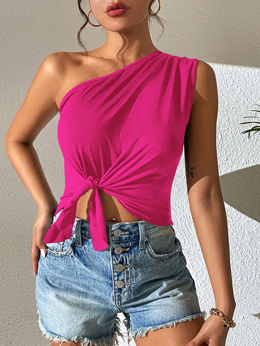 Women Clothing Irregular Asymmetric Twist Unilateral Camisole Women