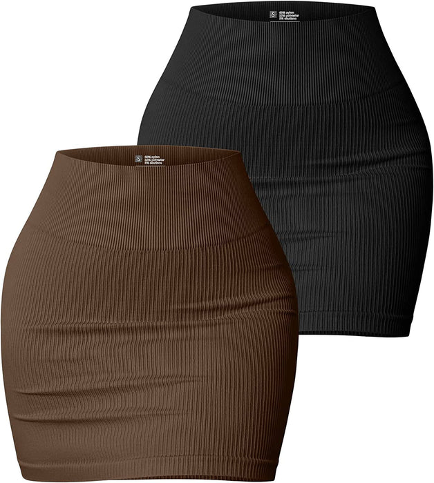 Women Skirt Basic Elastic Rib Casual High Waist Mini Hip Skirt