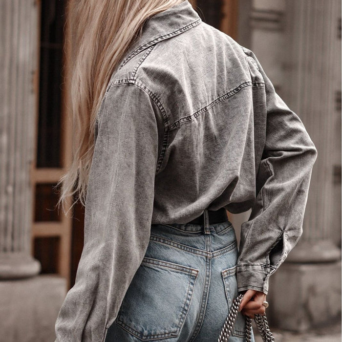 Autumn Winter Collared Casual Street Denim Shirt Women