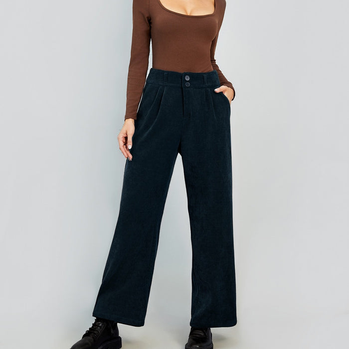 Autumn Winter Women Clothing Corduroy Wide Leg Pants Women High Waist Casual Straight Leg Office