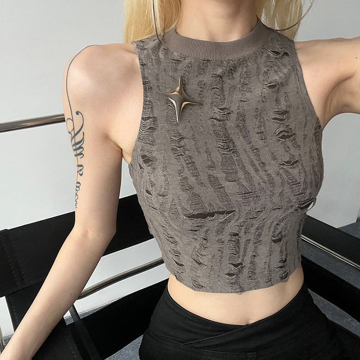 Women Clothing Summer Solid Color Street Sleeveless Matte Cropped Tank Top Women