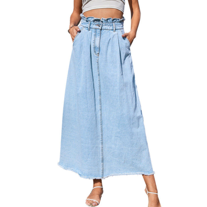 Women Clothing High Waist Slimming A line Big Hem Dress Denim Skirt