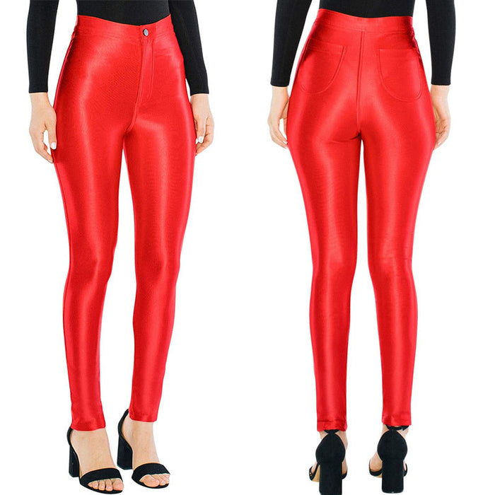 Metallic Coated Fabric Ladies Casual Leather Pants Shiny Patent Leather Body Shaping Belly Contraction Hip Lifting Pants Product Now