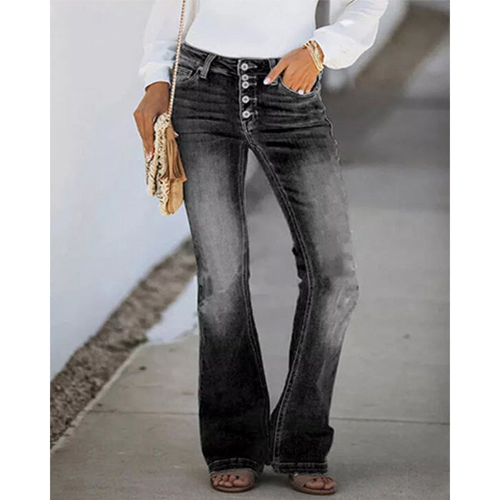 Spring Summer Retro Slimming Multi Button High Waist Micro Pull Washed Women Jeans