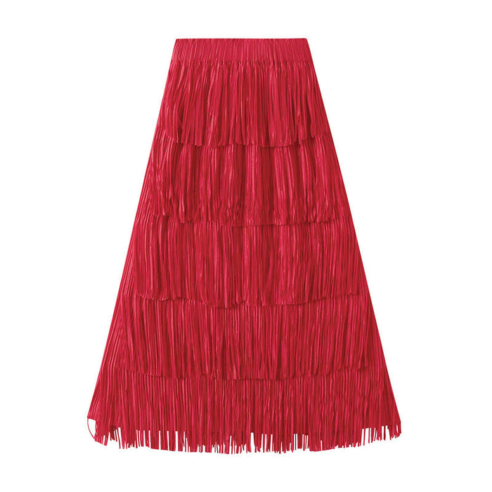 Summer High End Pleated Niche Tassle All-Matching Youthful Looking Slimming Skirt