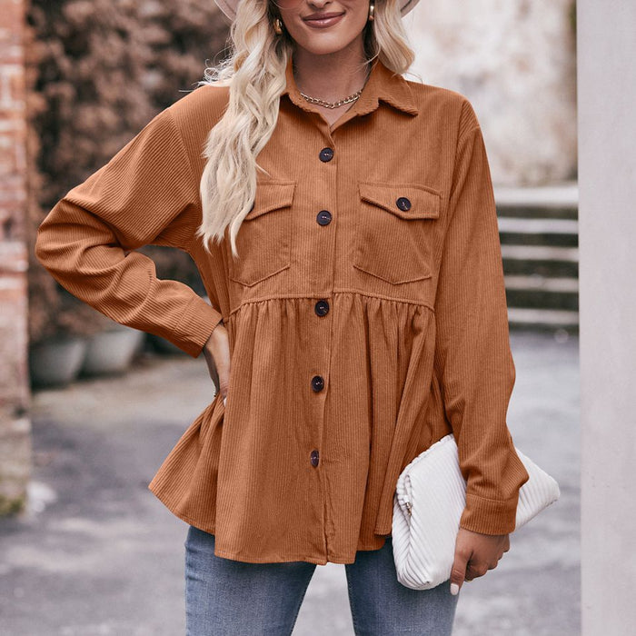 Women Autumn Winter Casual Doll Shirt Babydoll Corduroy Shirt