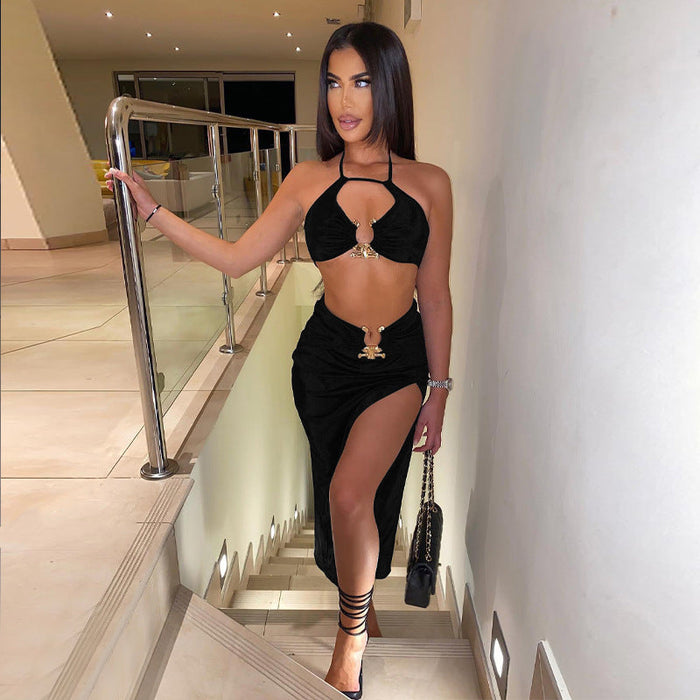 Women Clothing Summer Night Club Sexy Bandeau Skirt Two-Piece Set Fashion Suit Women