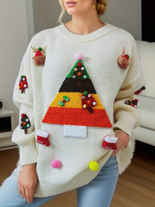 Sweater Christmas Tree Jacquard Three Dimensional Decoration Sweaters Women Clothing Knitwear