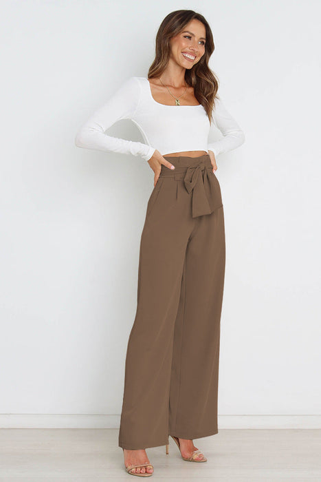 Fashion Workwear Women Dress Work Pant Casual All Matching Wide Leg Trousers Belt Commuting Pants Summer