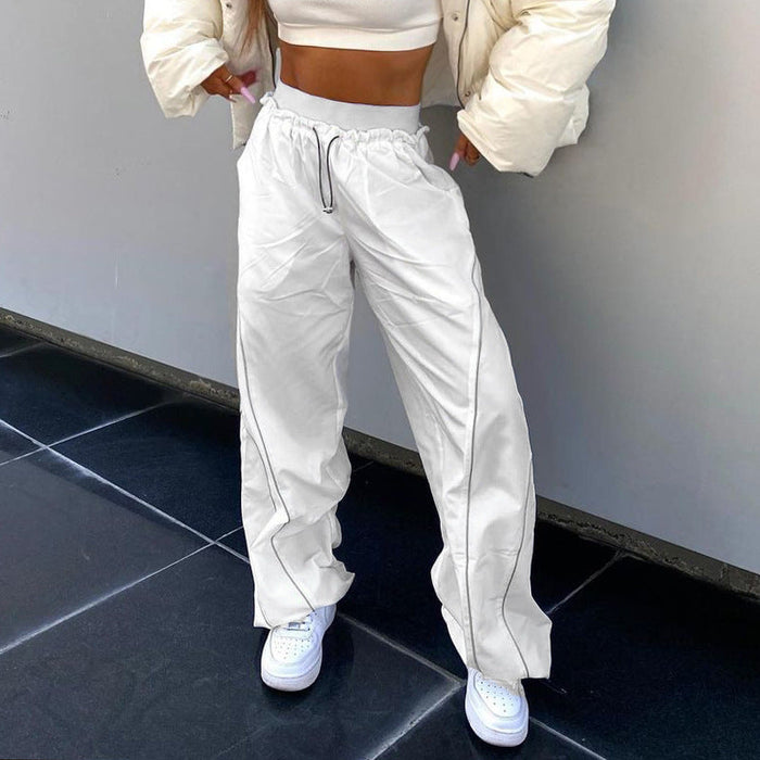 Street Line Stitching Design Sexy Dance Sports Pants Elastic Waist All Match Close Ankle Tied Wide Leg Casual Pants