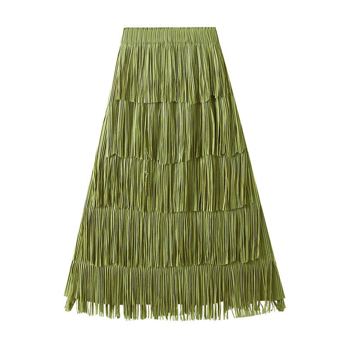 Summer High End Pleated Niche Tassle All-Matching Youthful Looking Slimming Skirt