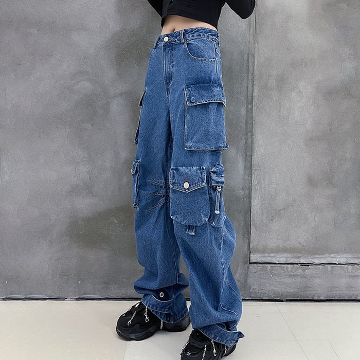 Multi Bag Wide Leg Jeans Autumn Winter Fashionable Cargo Pants Hip Hop Cool Series Trousers