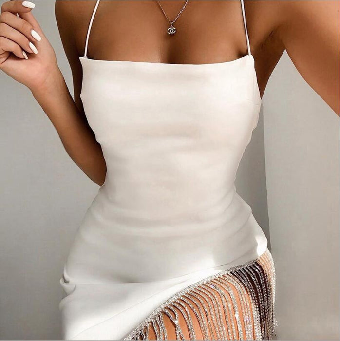 Women Pendant Hem Sling off-Neck Sexy Backless Dress