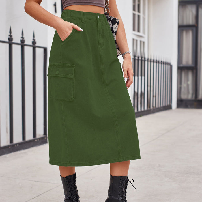 Slimming Work Clothes Washed Denim Skirt Mid Length Skirt Women