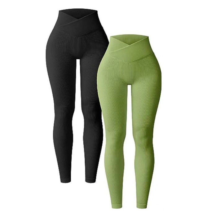 Yoga Leggings Ribbed High Waist Cross Sports Workout Leggings Casual Trousers