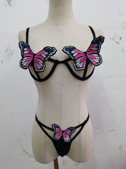 Sexy Butterfly Embroidery Backless Sexy Split Suit