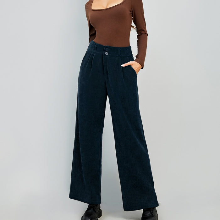 Autumn Winter Women Clothing Corduroy Wide Leg Pants Women High Waist Casual Straight Leg Office