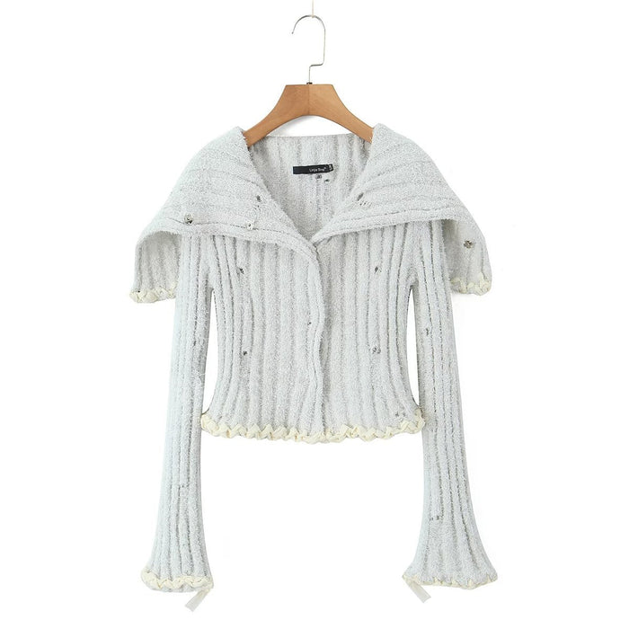 Autumn Two Color Handmade Rope Large Collared Sweater Rope Knitted Overskirt Sets