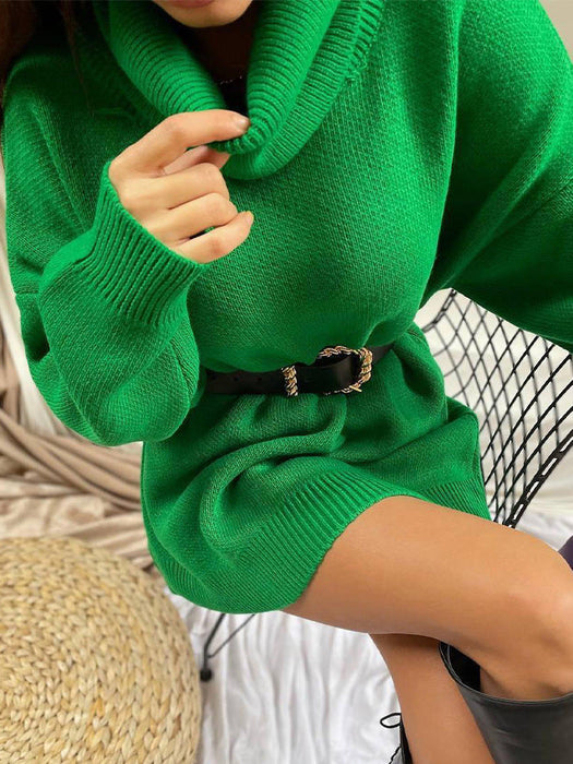 Women Long Sleeved Turtleneck Sweater Mid Length Thickened Warm Autumn Winter Sweater