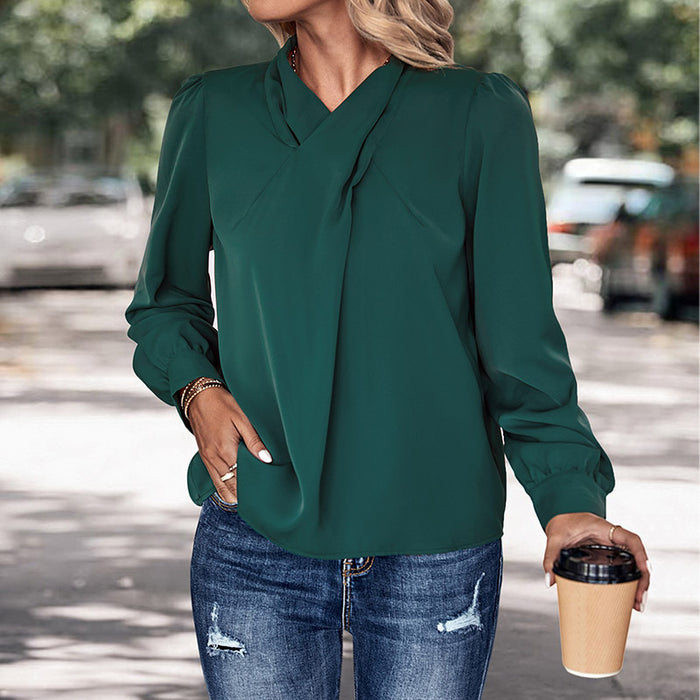 Autumn Women Wear Solid Color Pullover Long Sleeve Shirt