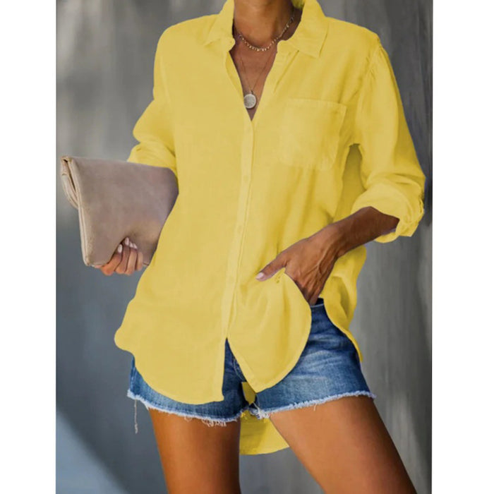 Women Shirt Solid Color Casual Loose Breasted Shirt Women Clothing