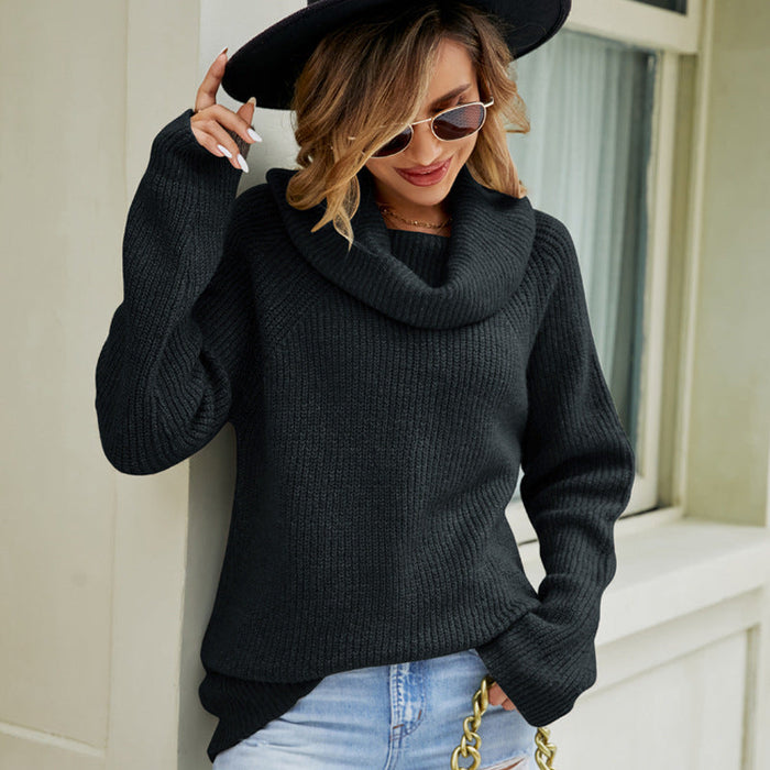 Women Top Autumn Winter Casual Loose Sweater All Match Solid Color Polo Collar Pullover Sweater