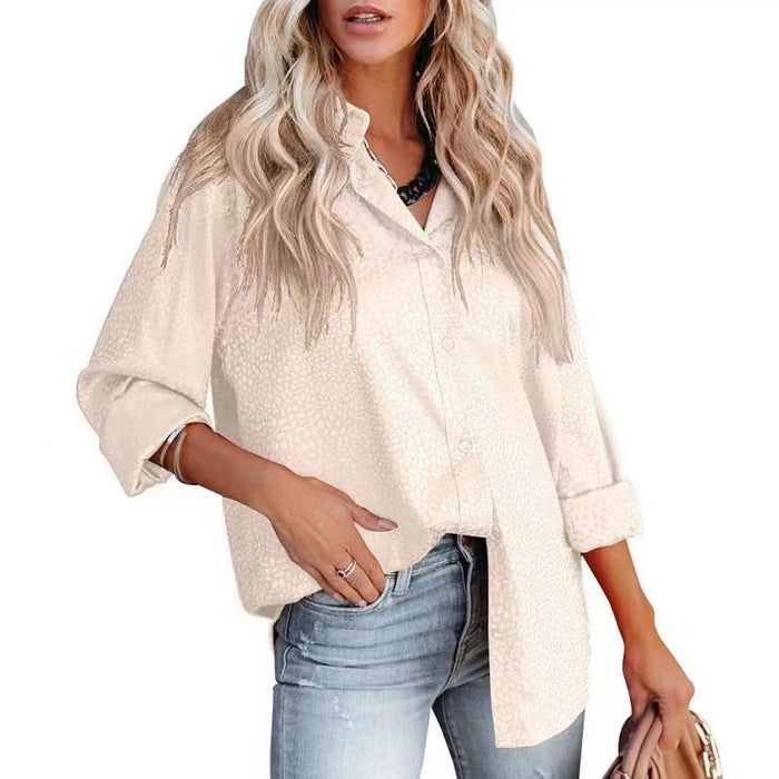 Women Shirt Autumn Comfort Satin Gravel Pattern Long Sleeve Loose Women  Top