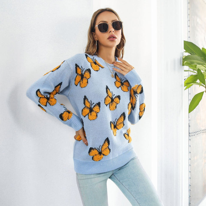 Popular Three Dimensional Butterfly Sweater Women Loose Autumn Winter Long Sleeve Knitwear Sweater