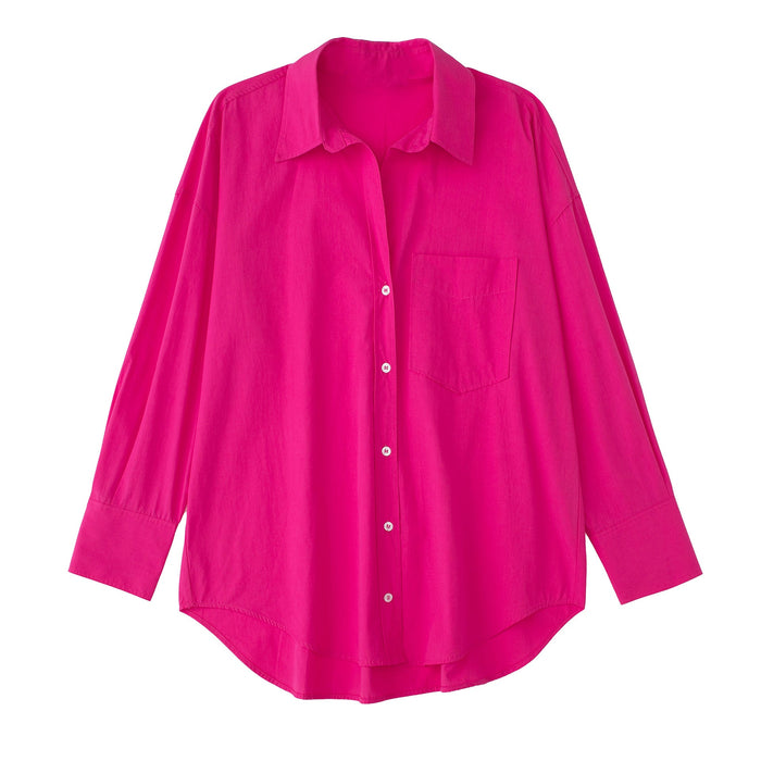 Summer Solid Color Multicolor Poplin Loose Shirt