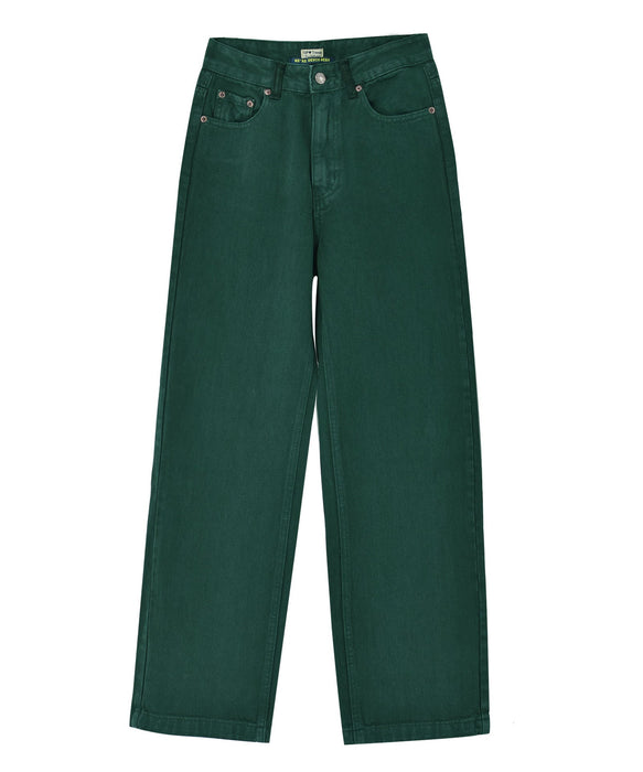 Women Clothing High Waist Loose Straight Cool Emerald Color Denim Trousers Draping sexy Sneakers Pants Dark Green