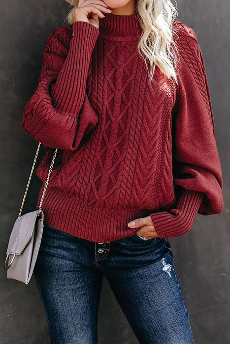 Winter Mid Neck Sweater Women Loose Long Sleeve Knitted Solid Color Sweater