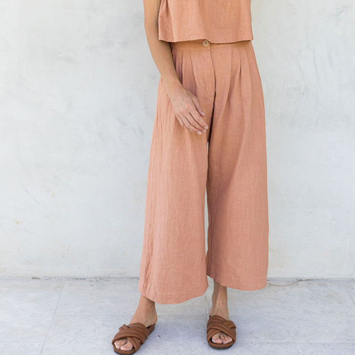 Spring Summer Korean Artistic Straight Leg Pants Cotton Linen Office Cropped Wide Leg Pants Special  Casual Pants