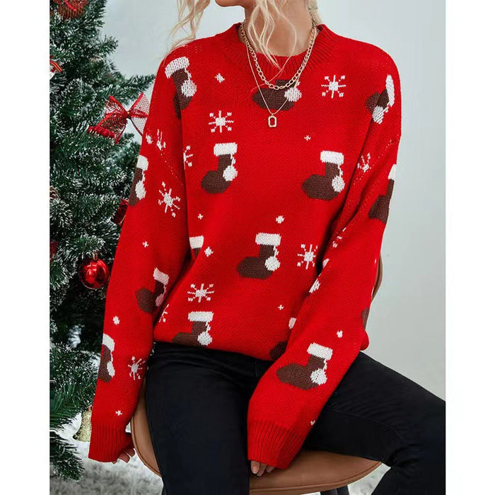 Christmas Festival Pullover Women Sweater Round Neck Loose Sweater