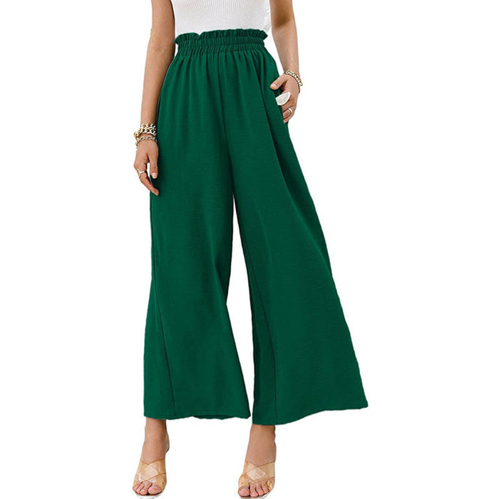 Spring Summer Cotton Linen Women Solid Color High Waist Loose Casual Wide Leg Pants