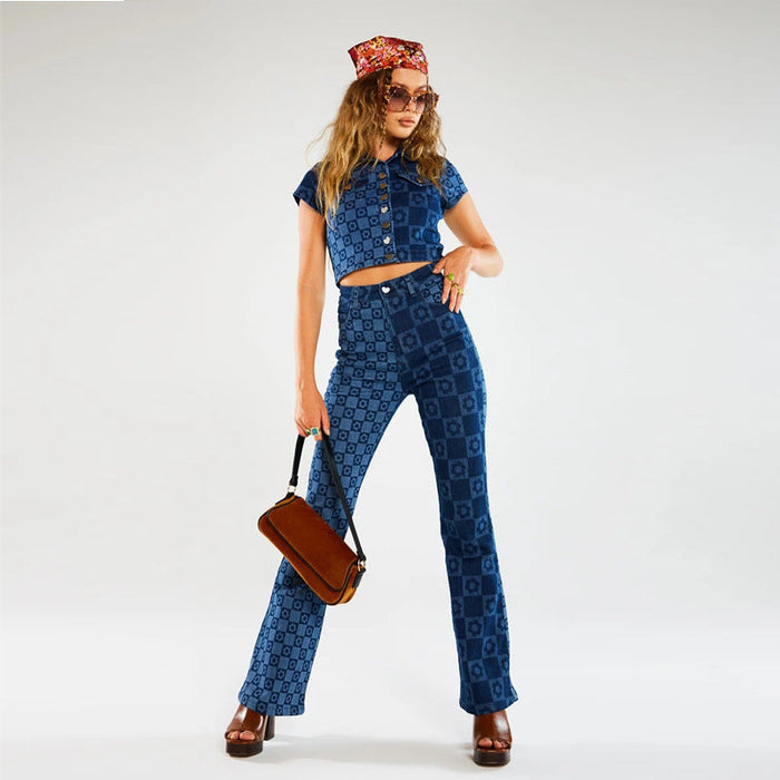 Women Wear Printing Washed Slim Fit Wide-Leg Jeans