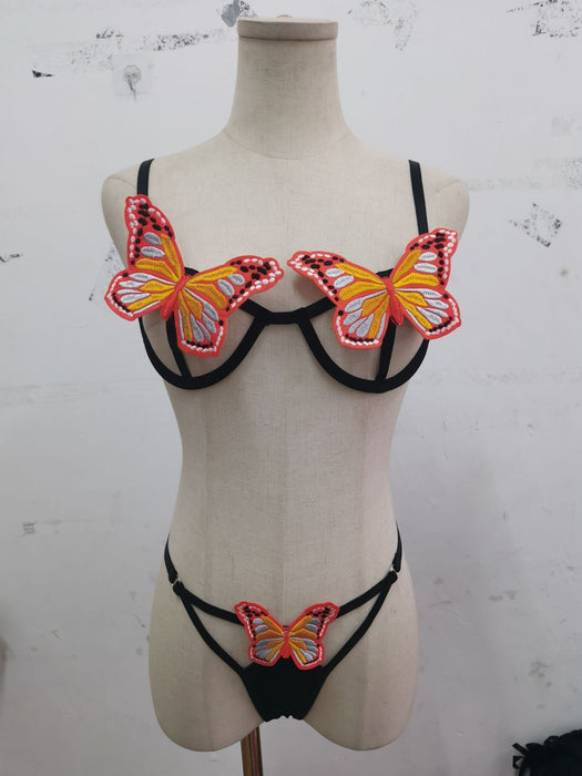 Sexy Butterfly Embroidery Backless Sexy Split Suit