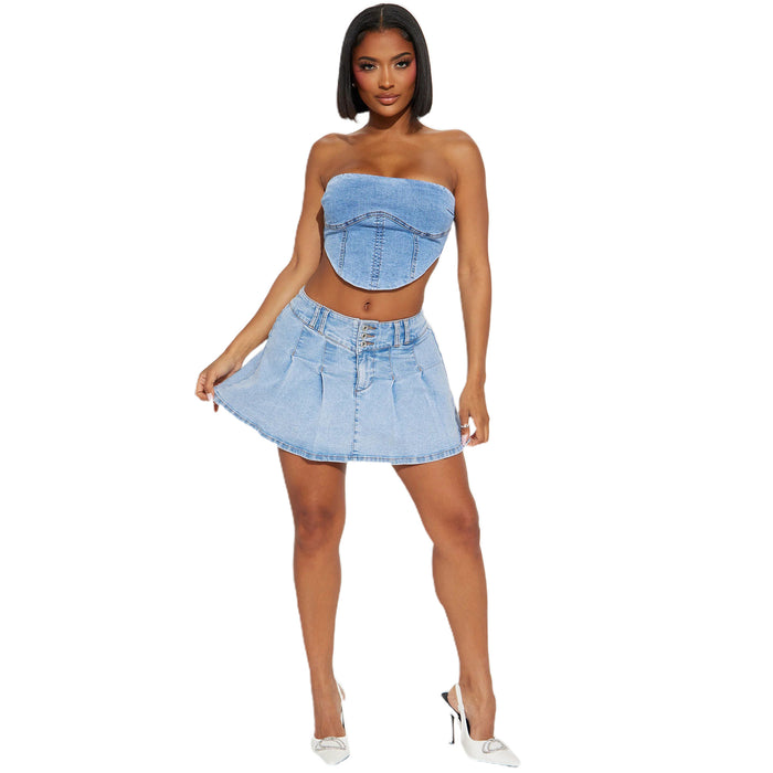 Women Sexy Slim Fit Denim Dress Hip Skirt Nightclub Skirt Skirt Pleated