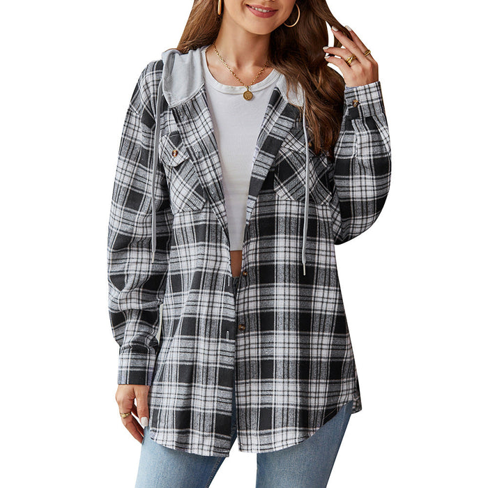 Women Clothing Autumn Winter Women Casual Hoodie Plaid Shirt