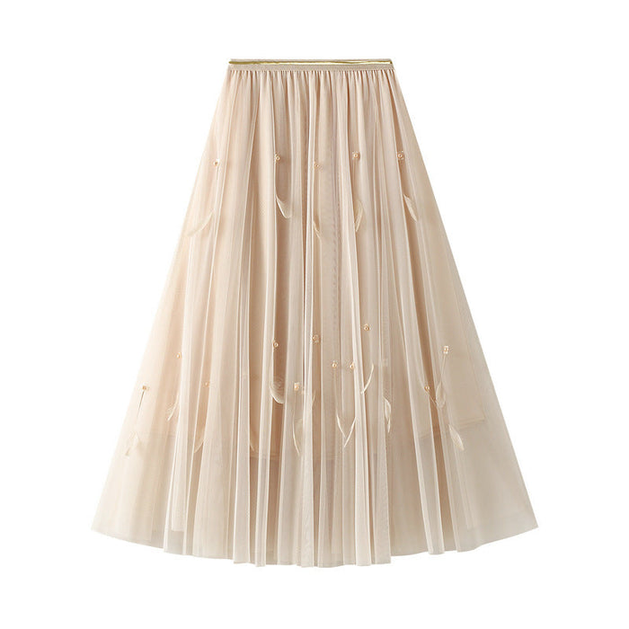 Super Fairy Skirt A- Line Skirt Mid-Length Expansion Skirt Women Autumn High Waist Feather Pettiskirt