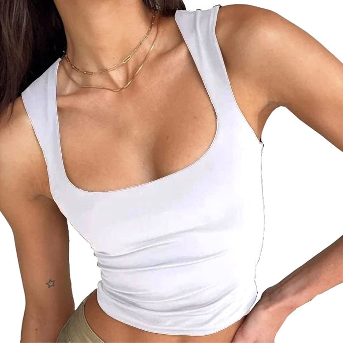 Summer Solid Color Slim Fit Tank Top Sleeveless Casual Short Sling Women Clothing