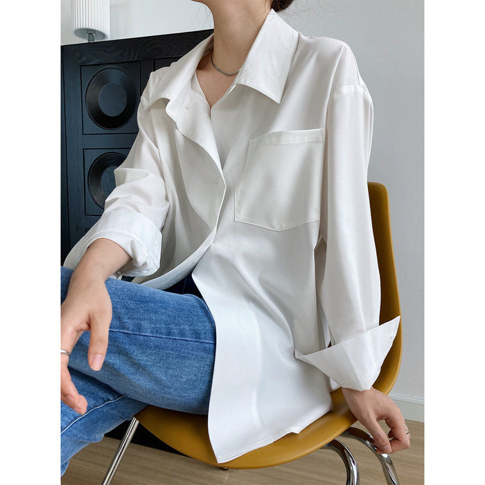 Loose Idle White Shirt for Women Spring Korean Sense of Design Back Buttoned Shirt